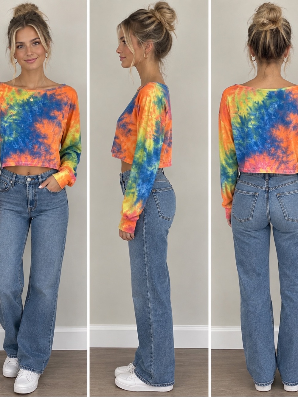 Absolutely Love It Women’s Small Blue Orange Yellow Tie-Dye Crop Top